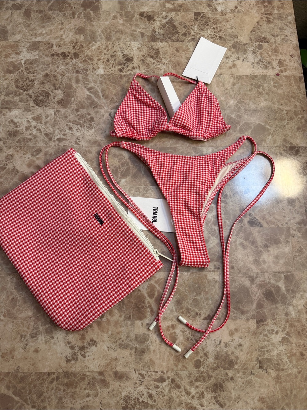triangl swimwear Red Gingham Triangle Bikini Set with Pouch